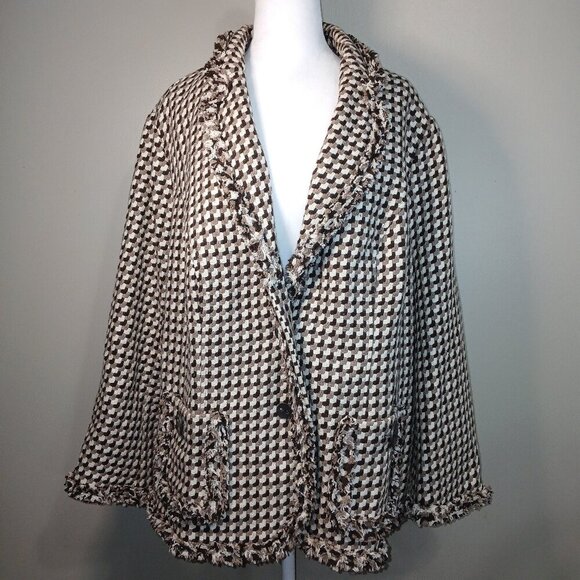 JESSICA LONDON TWEED CHECKED JACKET, BROWN CREAM AND BLACK, WOMENS SIZE 24W - Picture 1 of 10